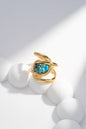 Trendy chic ring in stainless steel adorned with natural stone: Turquoise