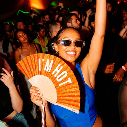 Hand Fan "I'm hot" Orange Glitter