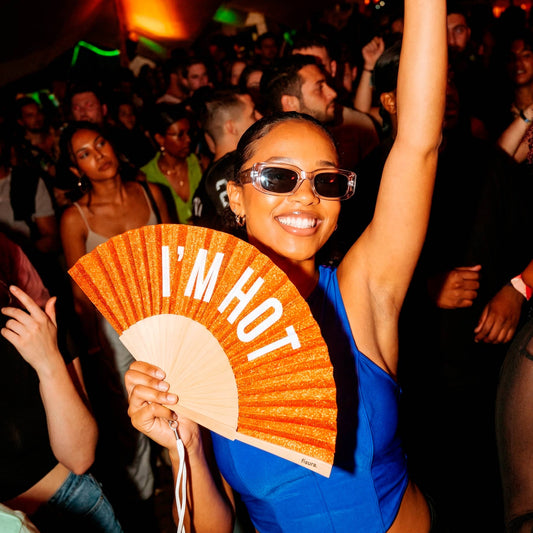 Hand Fan "I'm hot" Orange Glitter