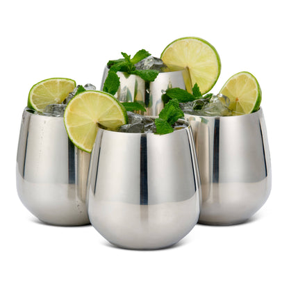 4 Silver Tumblers with Straws