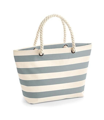 Silver Star Grey Striped Nautical Beach Bag 100% Cotton Canvas Shoppers
