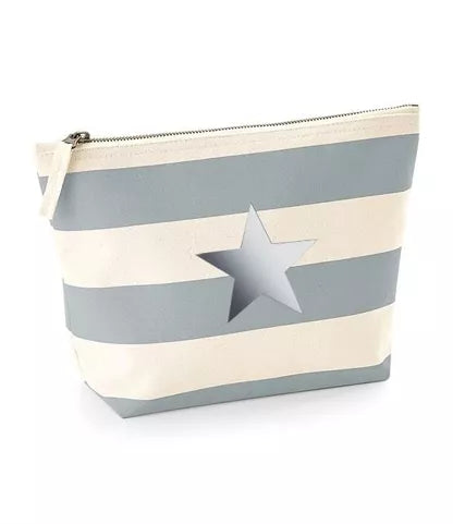 Silver Star Grey Striped Nautical 100% Brushed Cotton Accessory Zip Bag