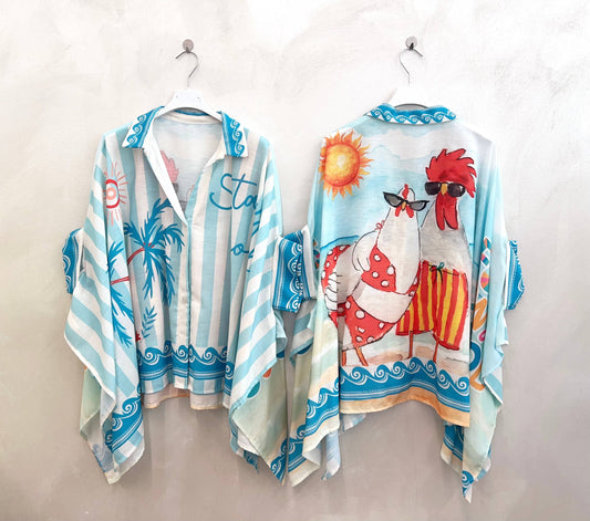 Blue Stripped Chicken Pancho (One Size)