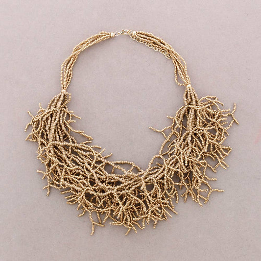 Long Necklace Coral Beads Pendants-Gold