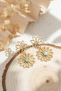 Openwork flower earrings in gold-plated steel with colored stones: Turquoise