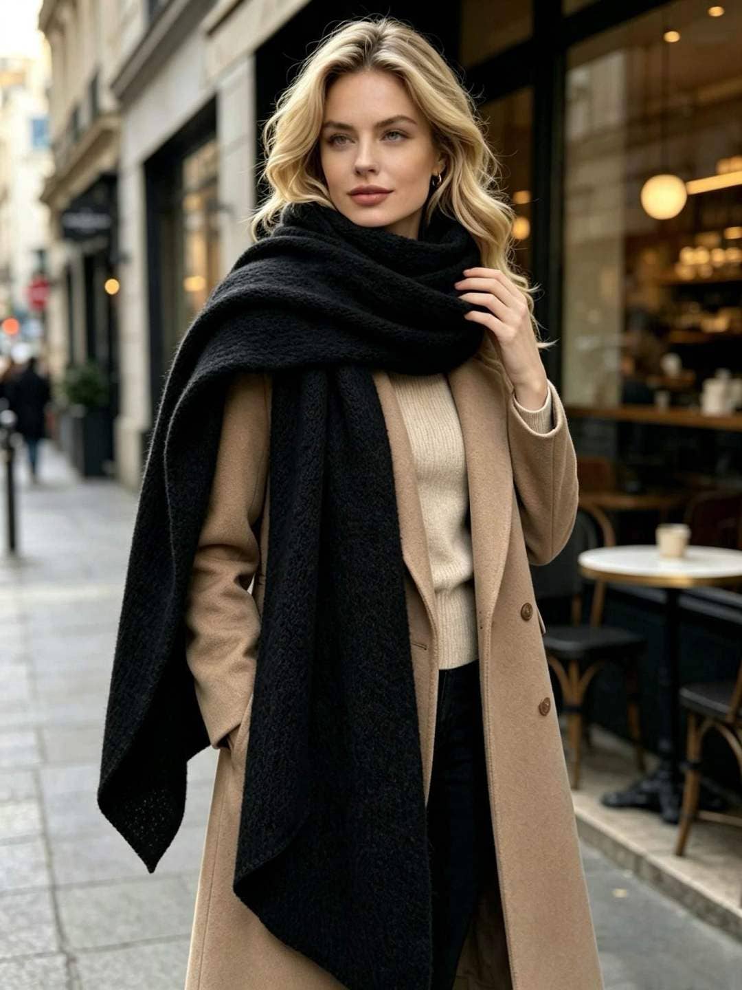 Women's Oversized Shawl Scarf In Soft Knit Black