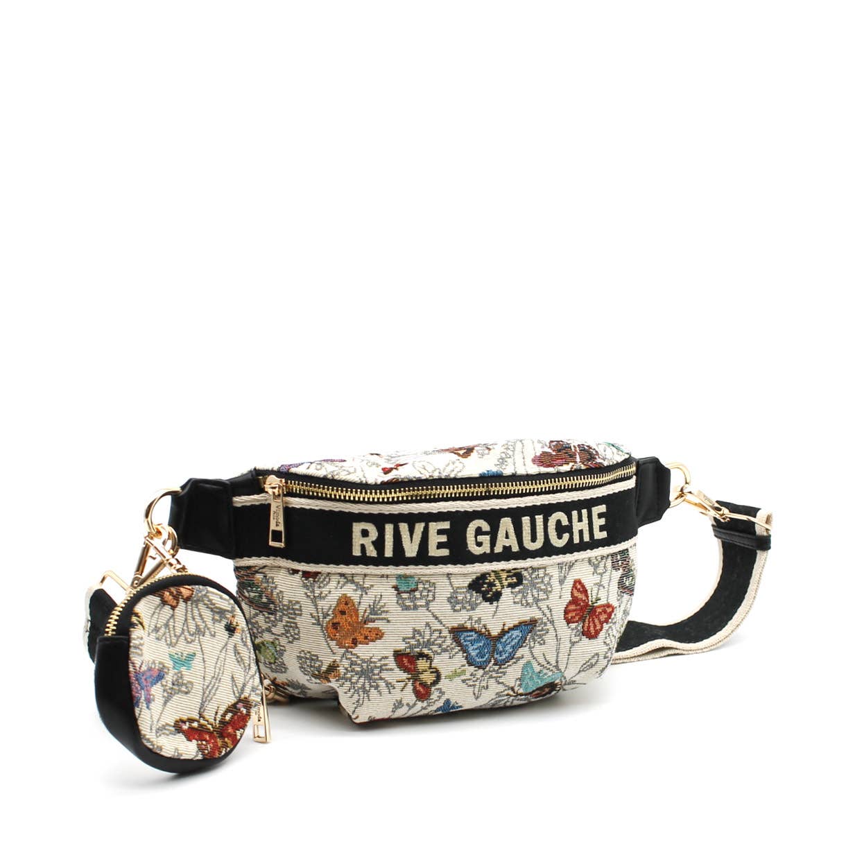 Butterflies Floral Canvas Fanny Pack Pouch Taupe