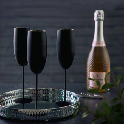 4 Matte Black Champagne Flutes