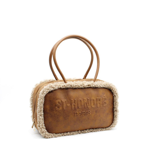 ST-HONORÉ Bag With Suede Effect & Fur Trim -Camel