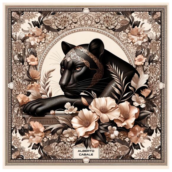 Large Black Panther Zo‚ silk square