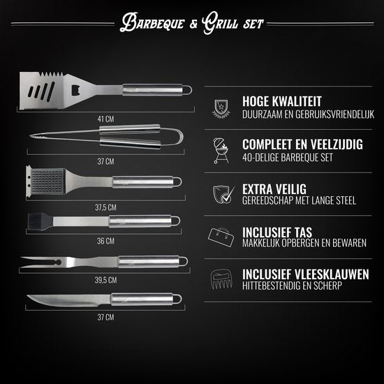 40-Delige Luxe BBQ Grill Accessoires Set