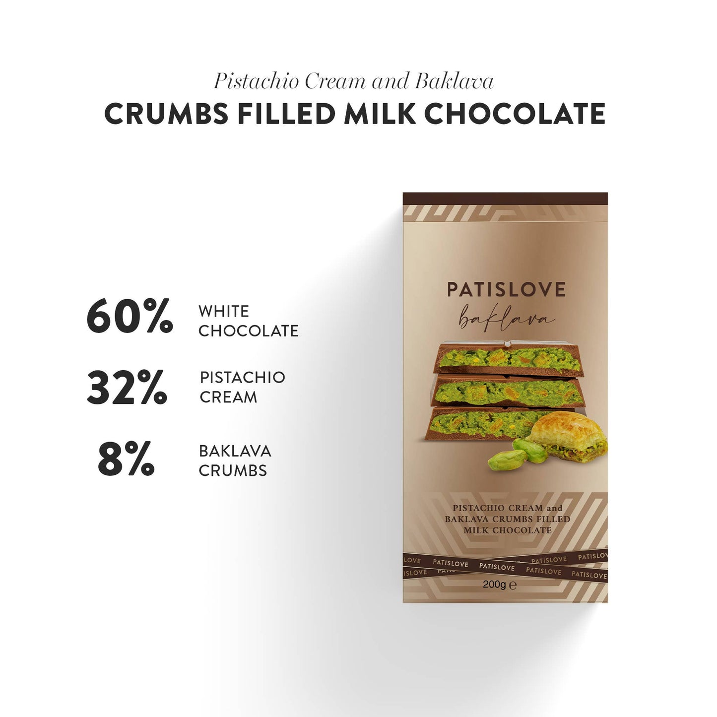 Pistachio Cream and Baklava Crumbs Filled Milk Chocolate