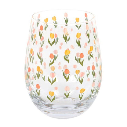 Spring Tulip Print Stemless Glass