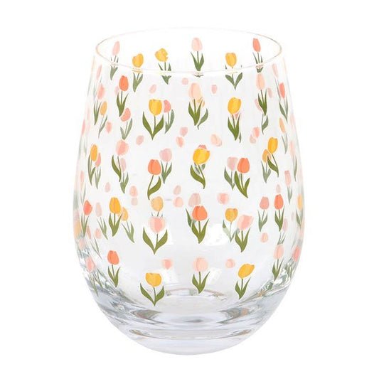 Spring Tulip Print Stemless Glass