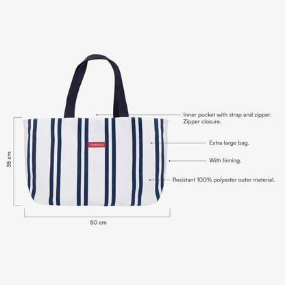 White & Blue Travel / Beach Bag With Interior Pocket