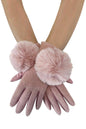 Faux Fur Pom Pom Touch Screen Gloves -Baby Pink