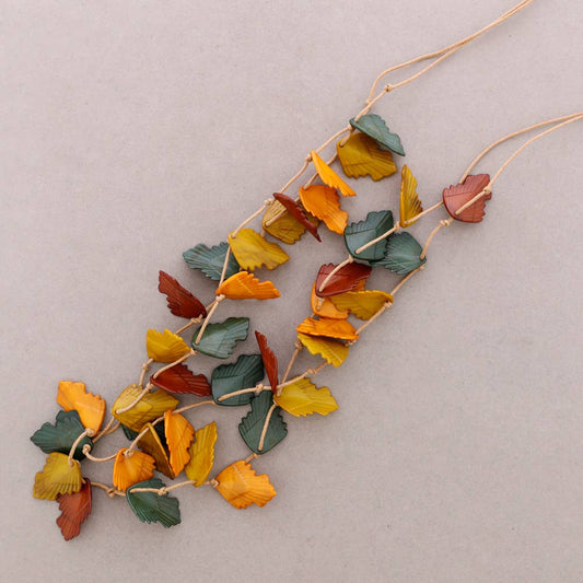 Long Double Leaf Resin Necklace