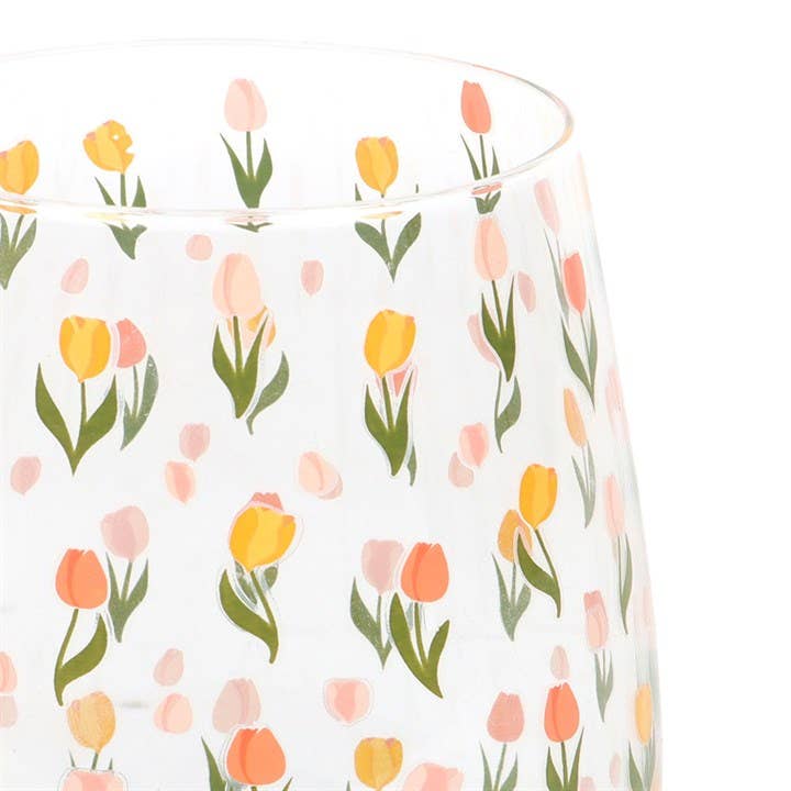 Spring Tulip Print Stemless Glass