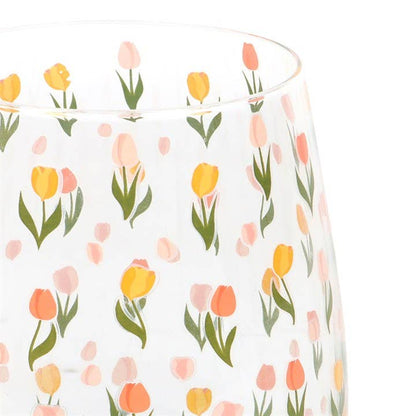Spring Tulip Print Stemless Glass