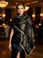 Large Square Shawl With Gold Jacquard Pattern Black