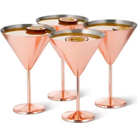 Stainless Steel Martini Cocktail Glasses Copper Rose Gold, X 4