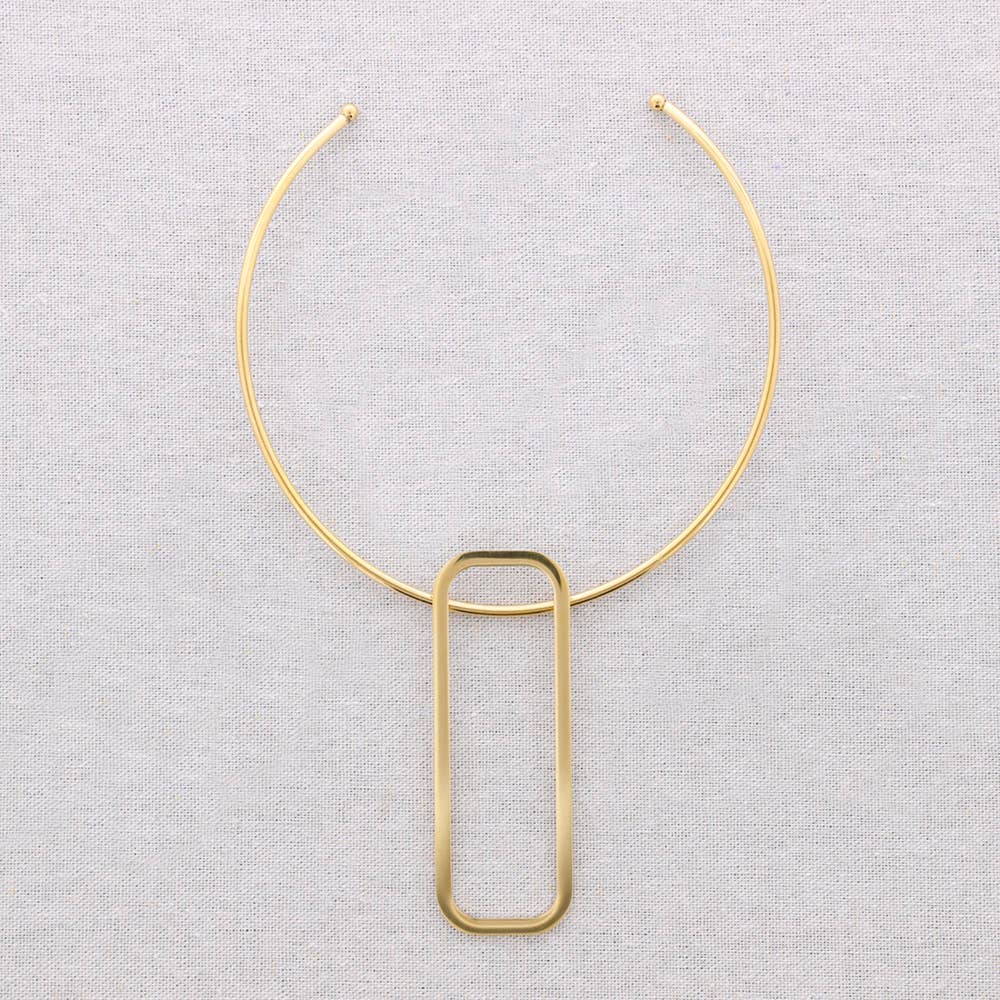 Steel Choker with Rectangular Pendant-Gold