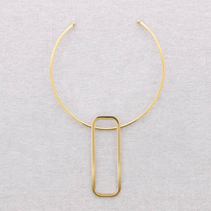 Steel Choker with Rectangular Pendant-Gold