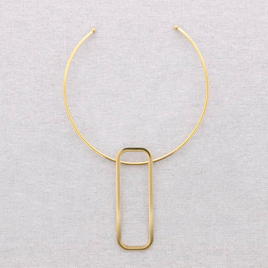 Steel Choker with Rectangular Pendant-Gold