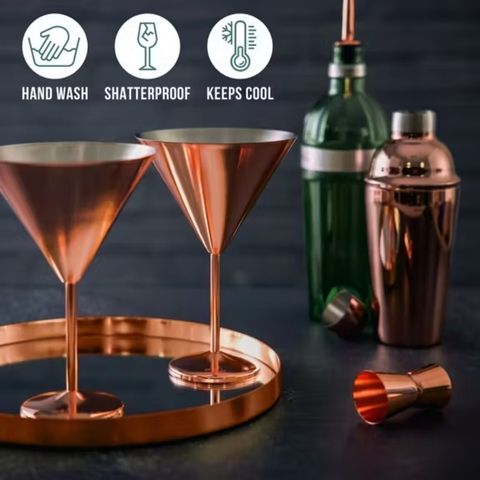 Stainless Steel Martini Cocktail Glasses Copper Rose Gold, X 4