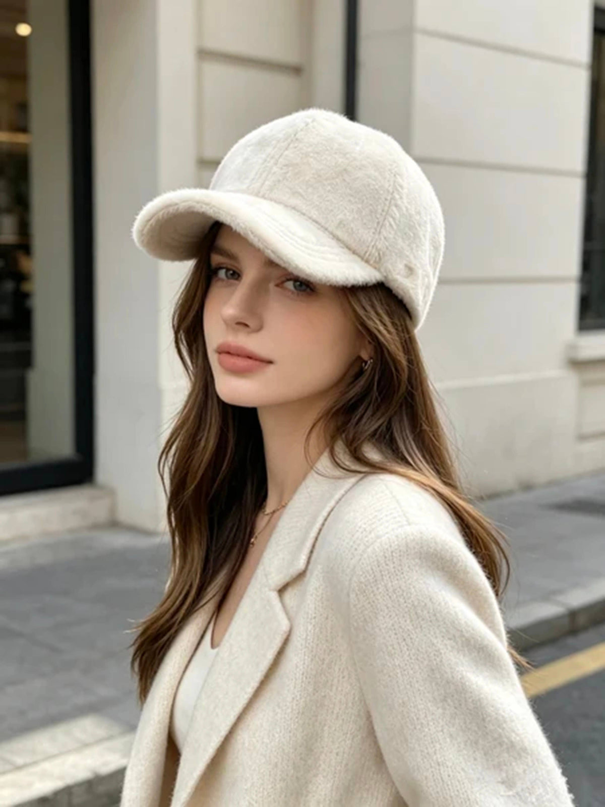 Women's Faux Fur Cap Beige