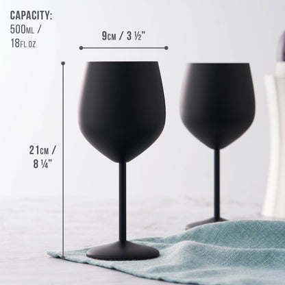 4 Matte Black Wine Glasses