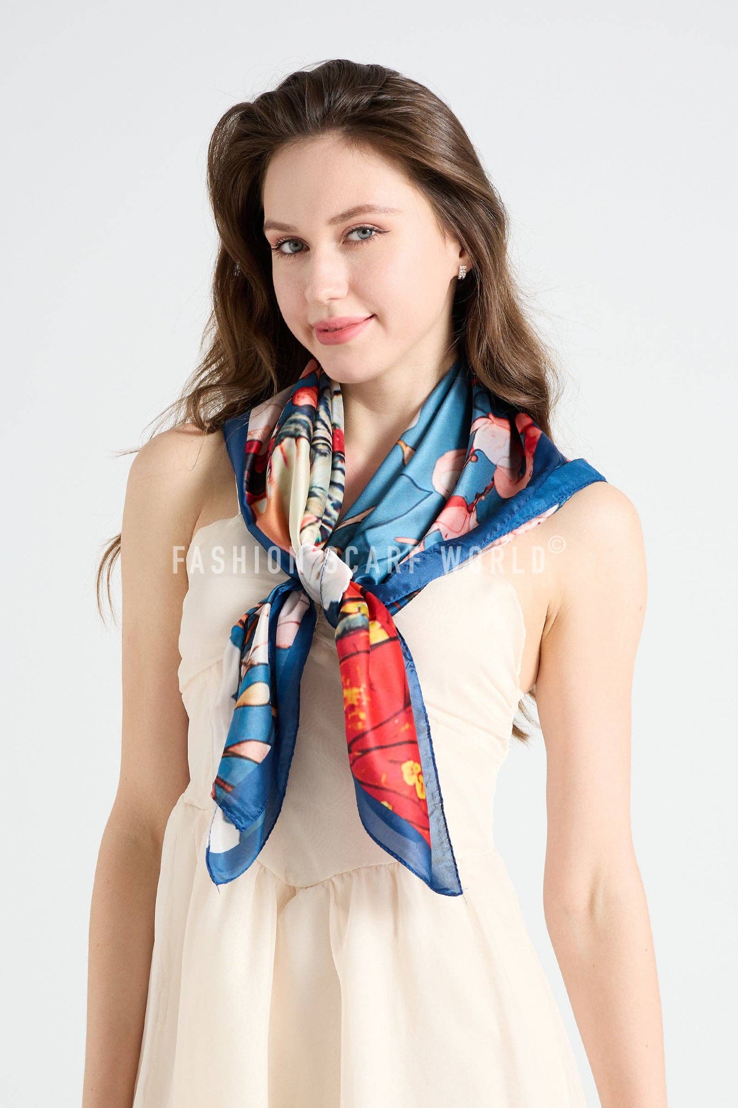 Japanese Lady & Cat Blossom Print Silk Cover Up