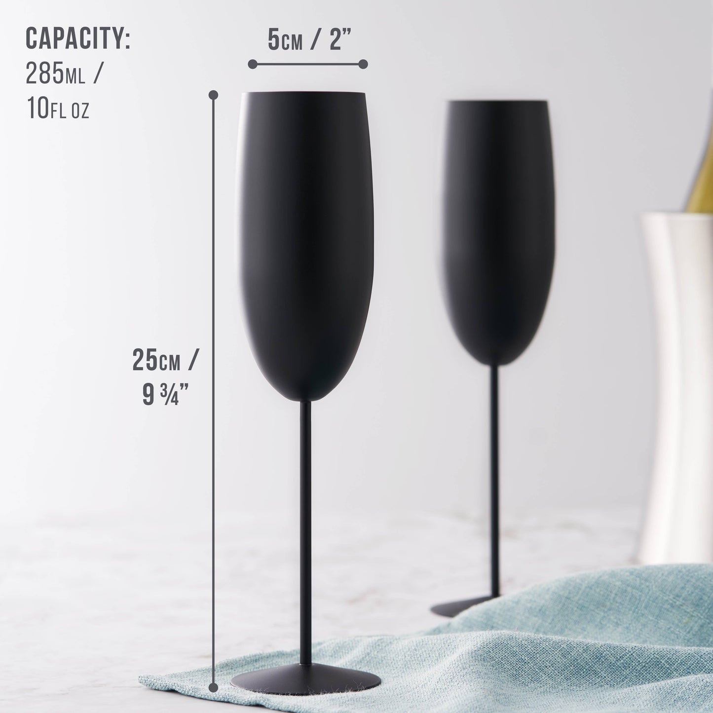 4 Matte Black Champagne Flutes