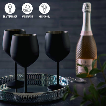 4 Matte Black Wine Glasses