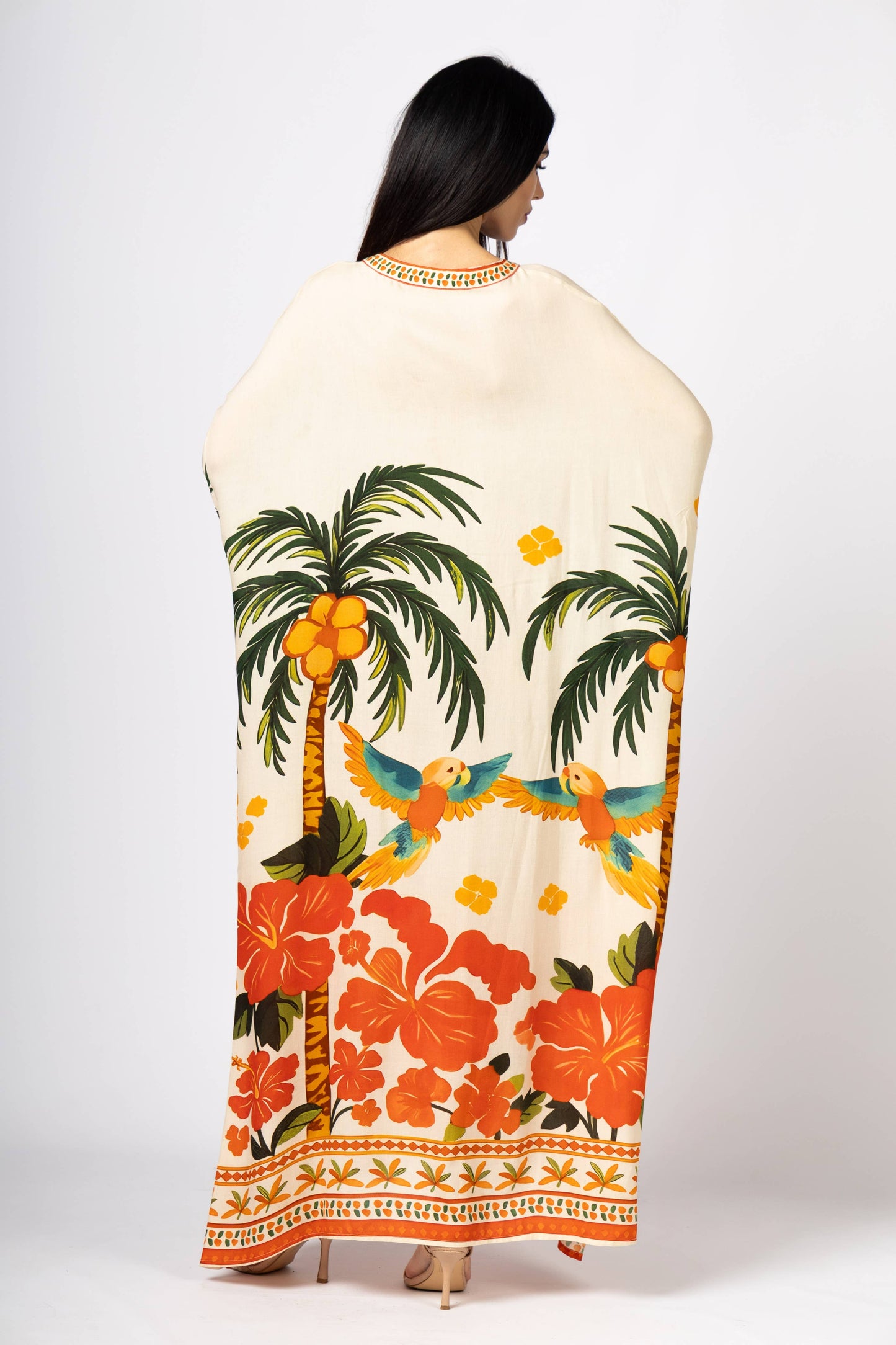 Exotic Sunset & Parrot Long-Sleeve Kaftan (One Size)