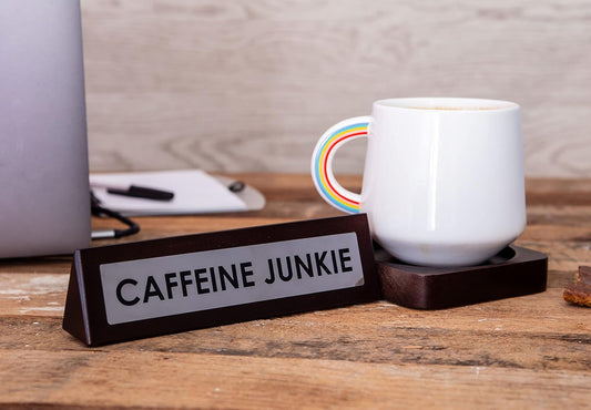 Caffeein Junkie Wooden Desk Sign
