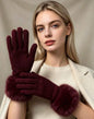 Women's Knitted Gloves With Faux Fur Trim