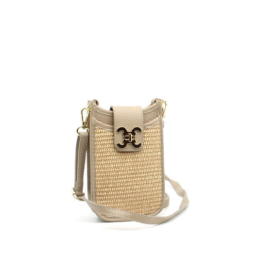 Braided Leather Crossbody Phone Pouch-Taupe