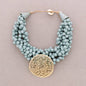 Choker Resin Beads Pendant Medal Metal Filigree: Aguamarina
