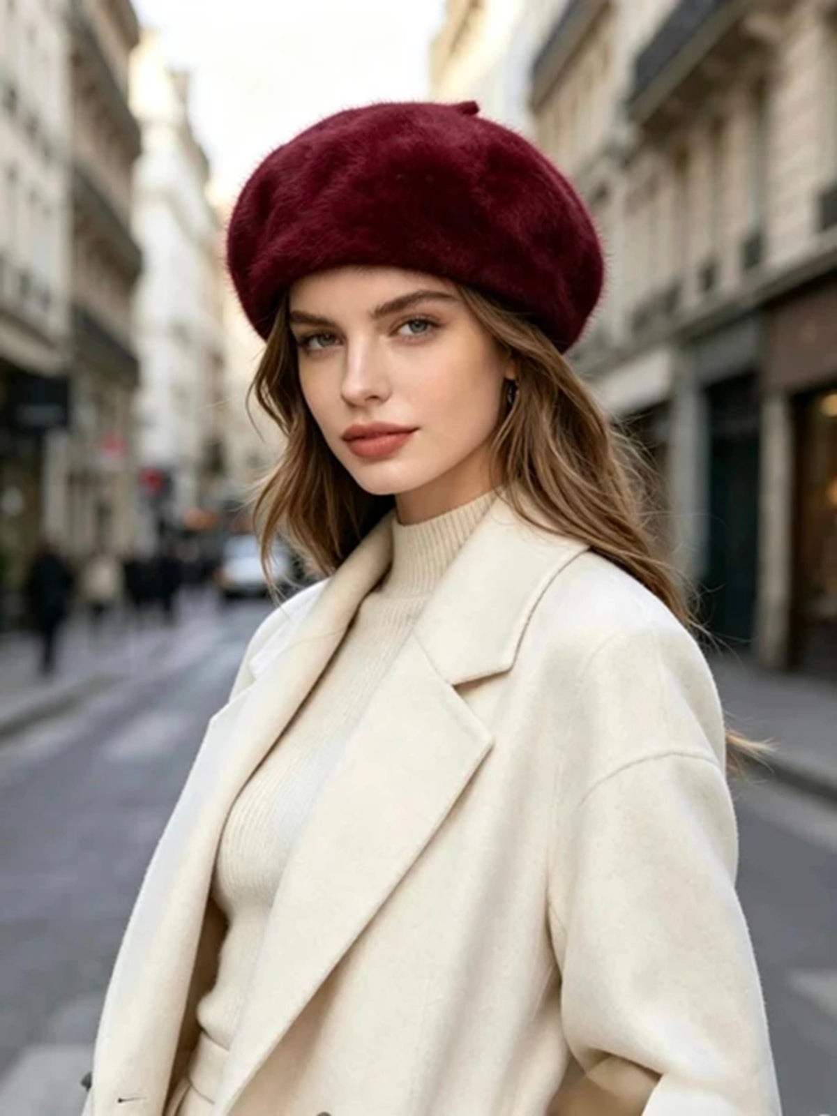 Double-Layer Faux Fur Beret for Women