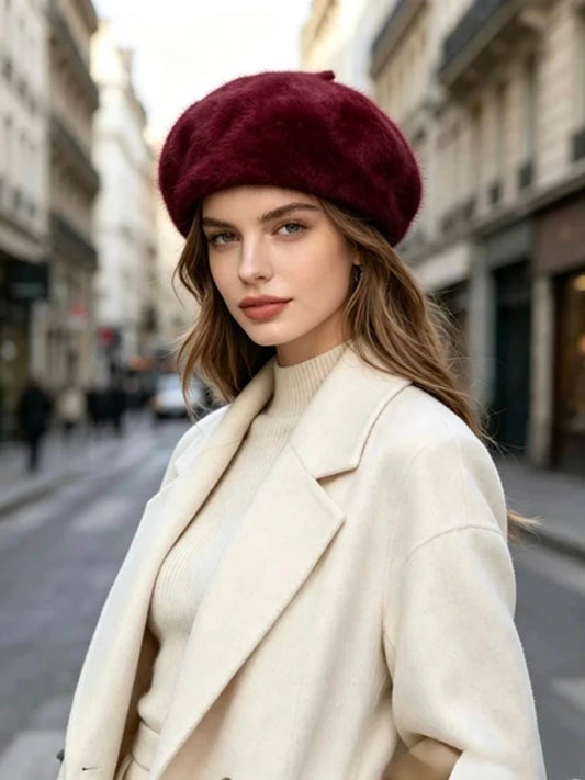 Double-Layer Faux Fur Beret for Women