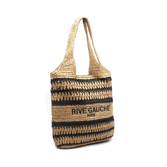 Woven Paper Bag Summer Rive Gauche Logo -Taupe-Blanc