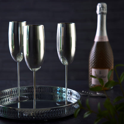 4 Silver Champagne Flutes