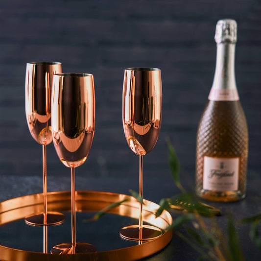 4 Rose Gold Champagne Flutes