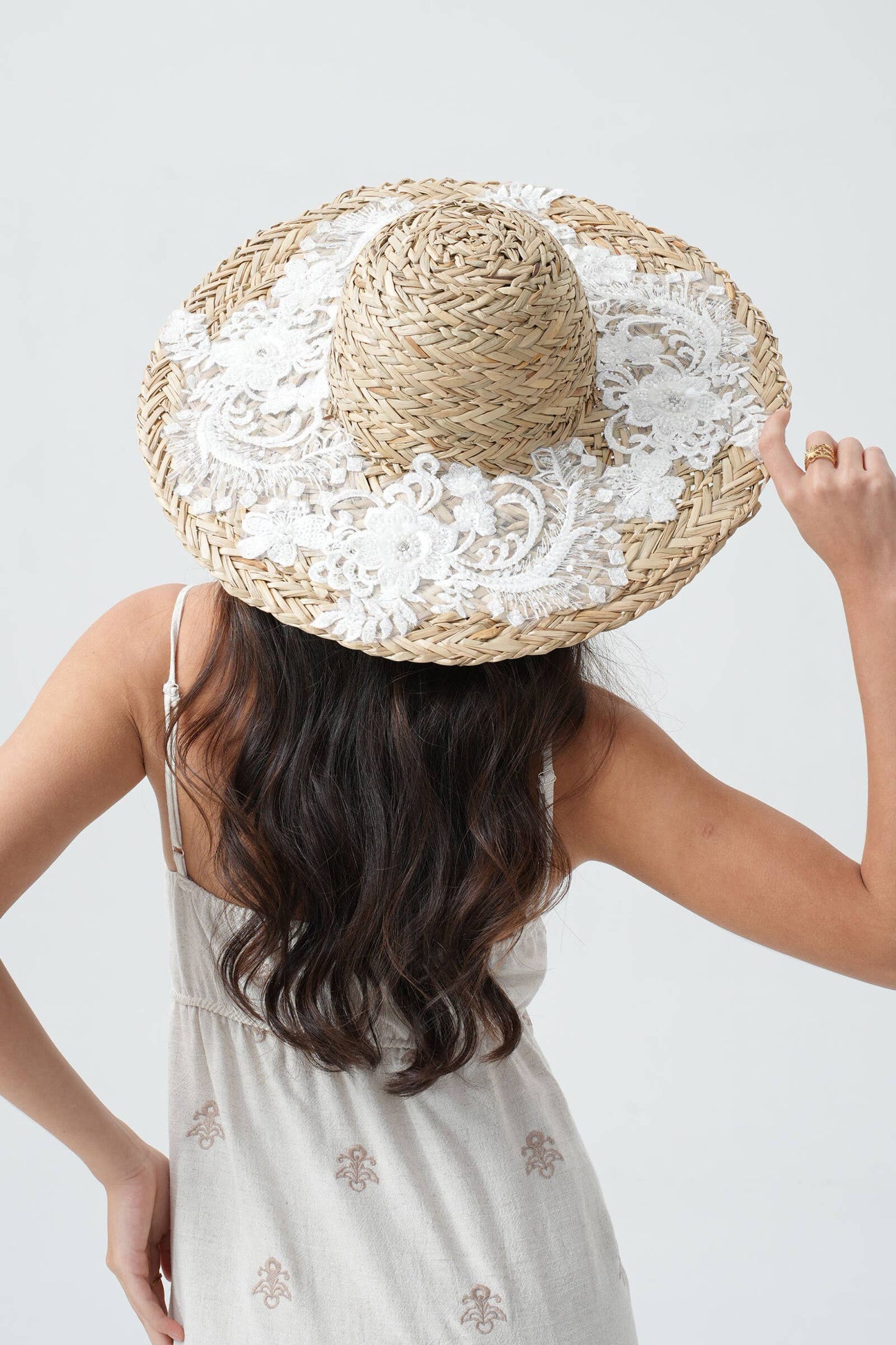 White Lace Straw Hat White