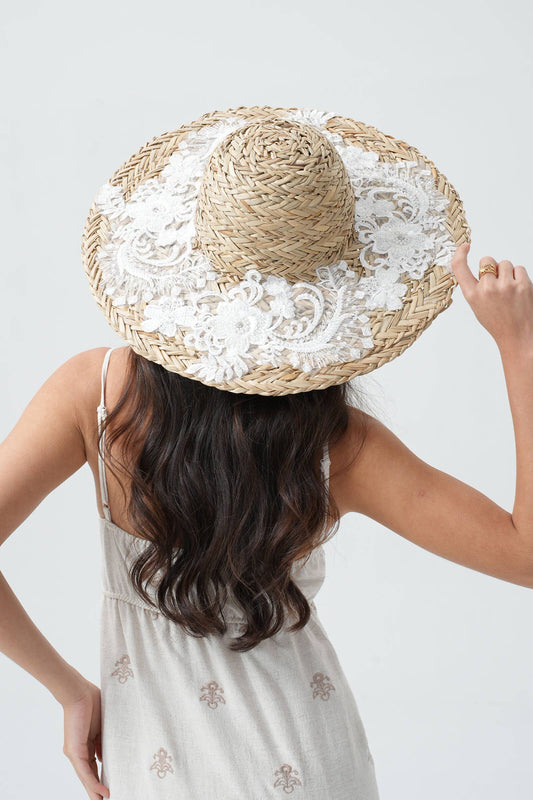 White Lace Straw Hat White