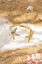 Adjustable Gold-Plated Stainless Steel Cuff Bracelet with Starfish: Blue