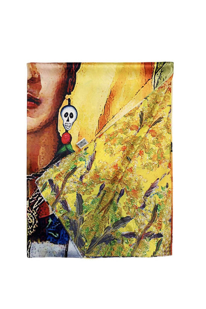 Frida-Inspired Mexican & Woodland Reversible Art Silk Scarf.