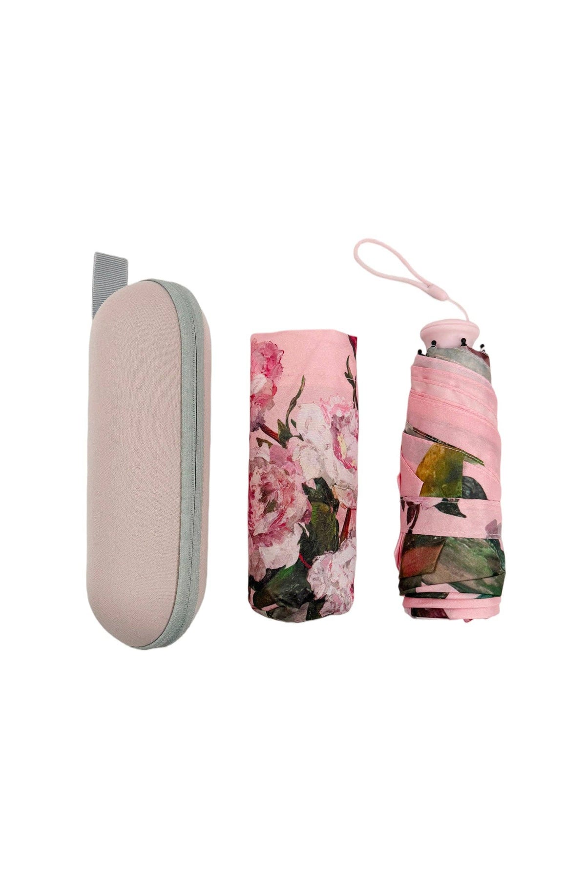 Pink Peonies Floral Umbrella with Travel Case- Light Pink
