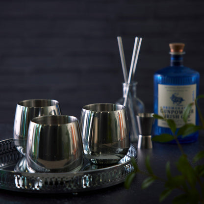 4 Silver Tumblers with Straws